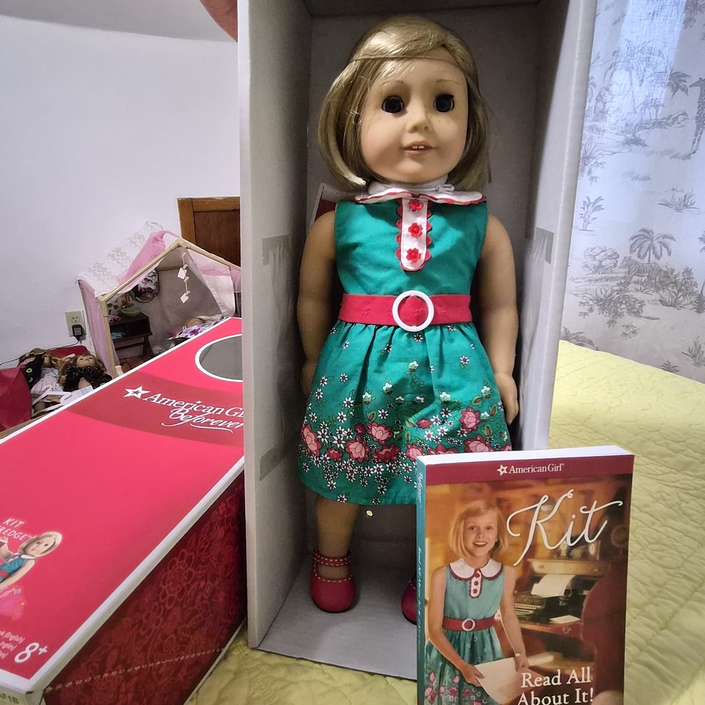 American Girl Kit Doll in Teal and Pink Floral Dress